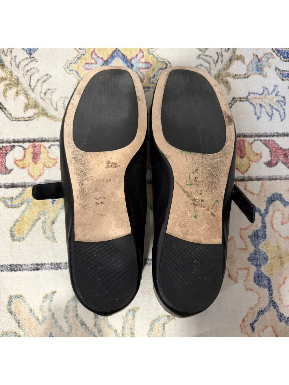 Reformation 9.5 Black Leather Mary Jane Ballet Flats Silver Buckle Shoes